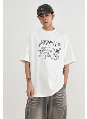 FROMWRTING字由 基础全棉手绘鼓手涂鸦短袖体恤宽松重磅无性别t恤