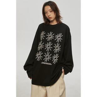 FROM t恤女春秋打底上衣穿搭 WRTING字由韩系太阳花印花慵懒感长袖