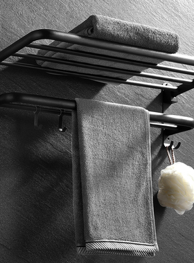 免打孔黑色毛巾架304不锈钢浴室挂件浴巾架壁挂式卫生间置物架