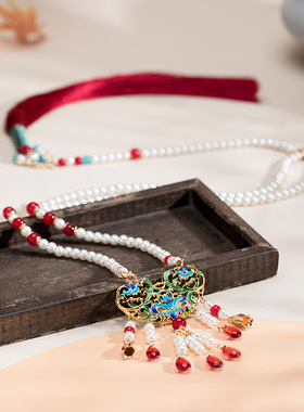 马面裙汉服配饰新中式国风软背云长璎珞红色流苏过年喜庆毛衣项链