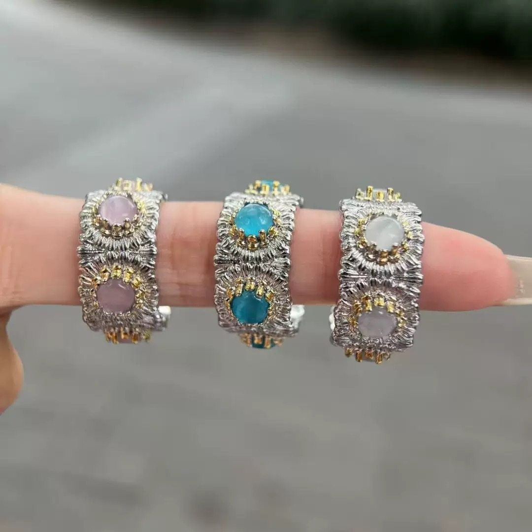 【冰粉雏菊】意大利重工轻奢彩宝雏菊指环复古设计拉丝花朵戒指女,饰品/流行首饰/时尚饰品新,戒指/指环,淘宝优惠券,粉丝福利购,淘宝优惠卷