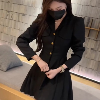 小个子黑色西装连衣裙子2