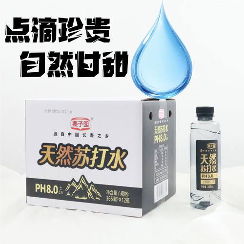 新正品栗子园天然苏打水弱碱性健康运动补水无糖饮用水365ml*12瓶
