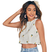 shirt Summer Tops Crop Print Women Floral Sleeveless Basic