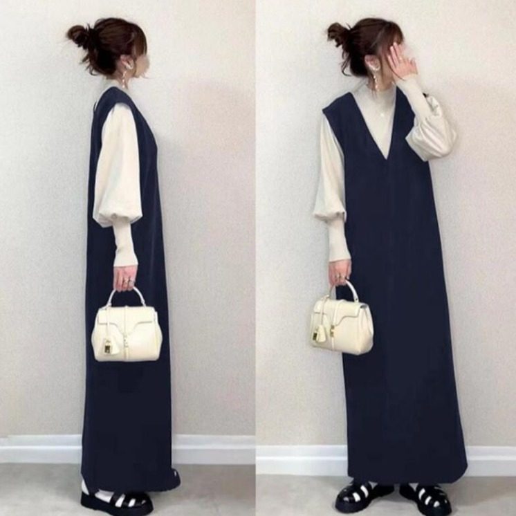 百搭V领外搭背带连衣裙女