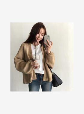 外贸秋装新款韩国chic风慵懒宽松短款针织开衫毛衣外套学生女coat