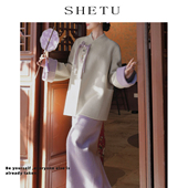 新中式 双面呢羊毛盘扣国风套装 复古禅意米白色唐装 上衣女秋冬新款