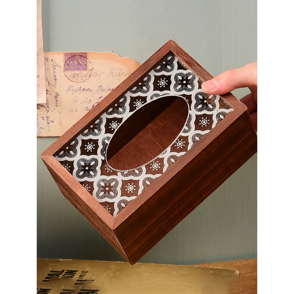 复古纸巾盒创意简约现代家用客厅餐桌餐厅实木抽纸盒收纳餐巾纸盒