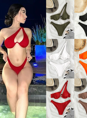 Single Shoulder Soft Wrap Steel Support Swimsuit单肩钢托泳衣