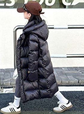 女童羽绒服6-12岁15岁2023新款洋气加厚长款过膝黑色中大儿童潮款