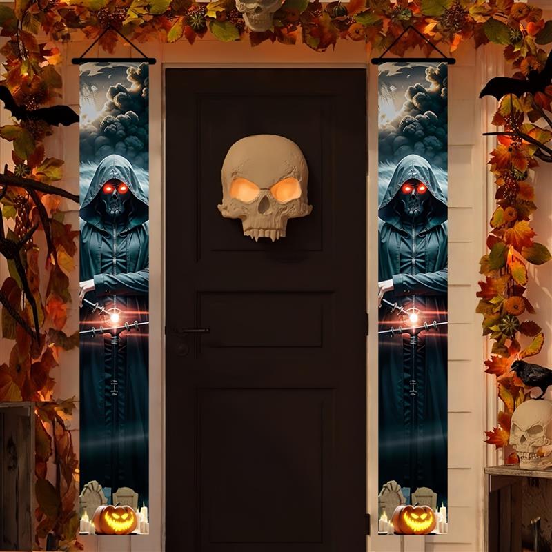 万圣节装饰门口幼儿园店铺商城主题挂幅吊旗派对恐怖门帘场景厂家