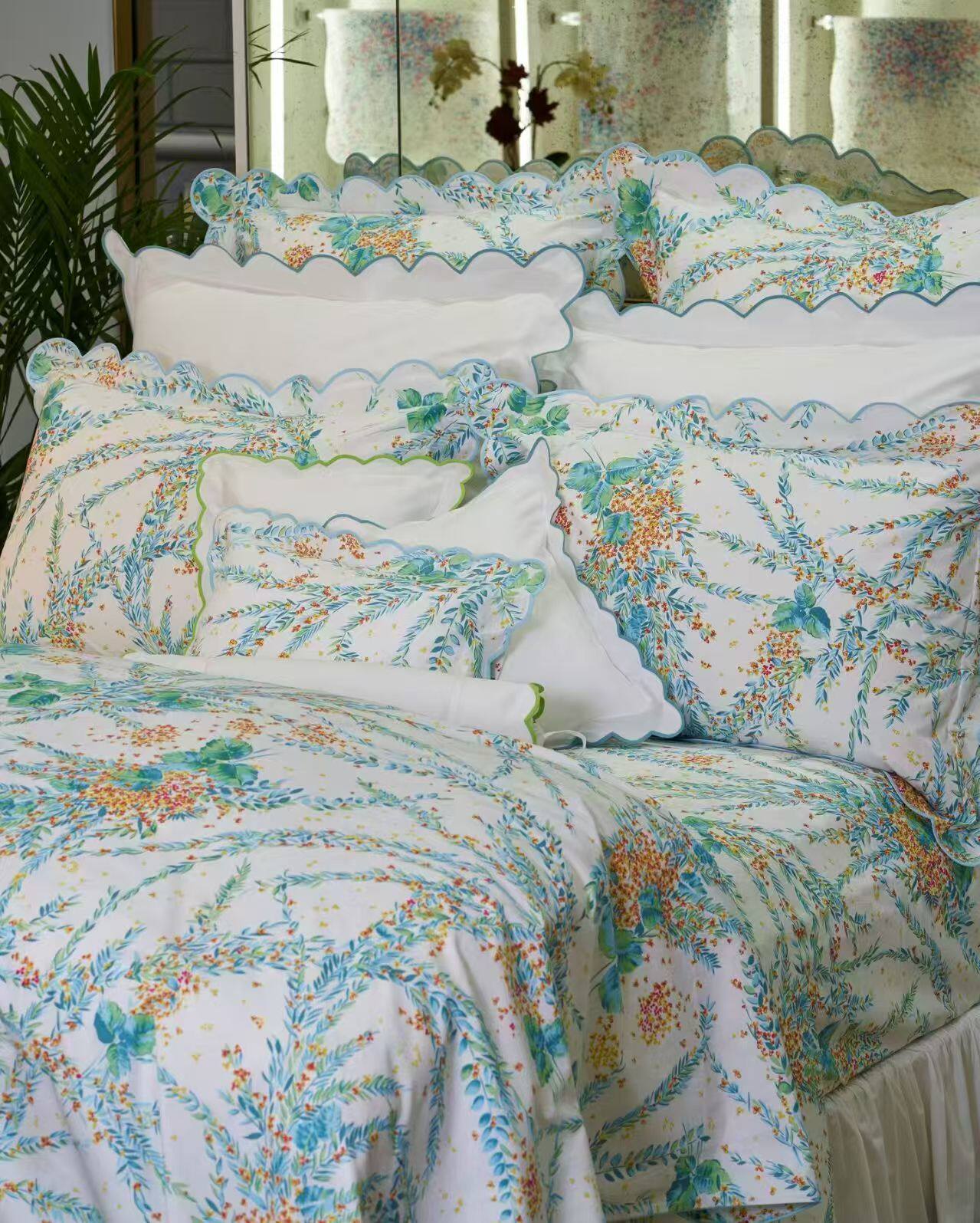 外贸轻奢高档四季款四件套碎花埃及长绒棉100支贡缎600TC高密床品