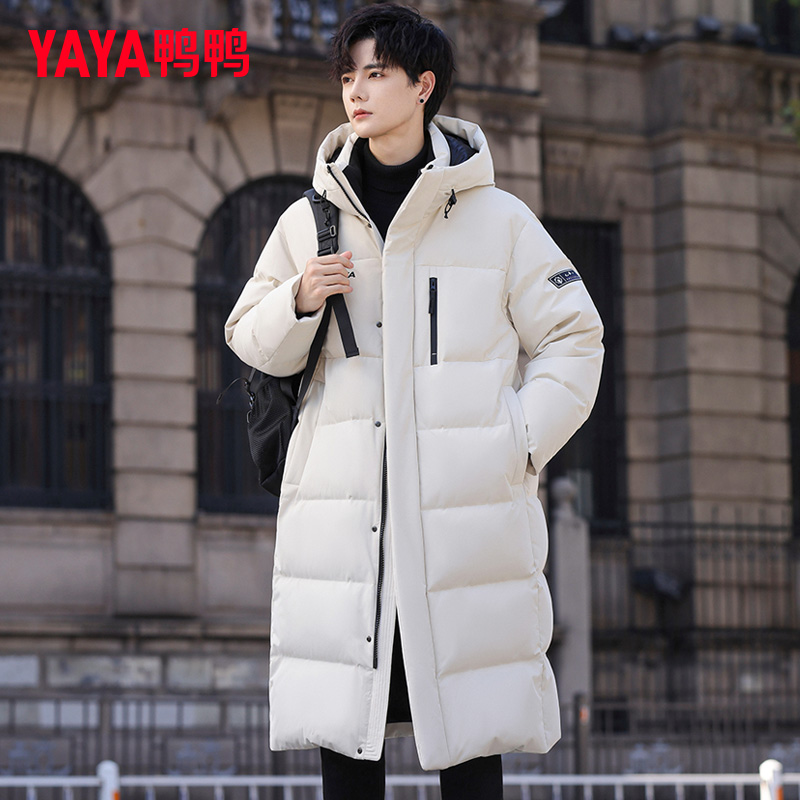 鸭鸭连帽长款过膝羽绒服