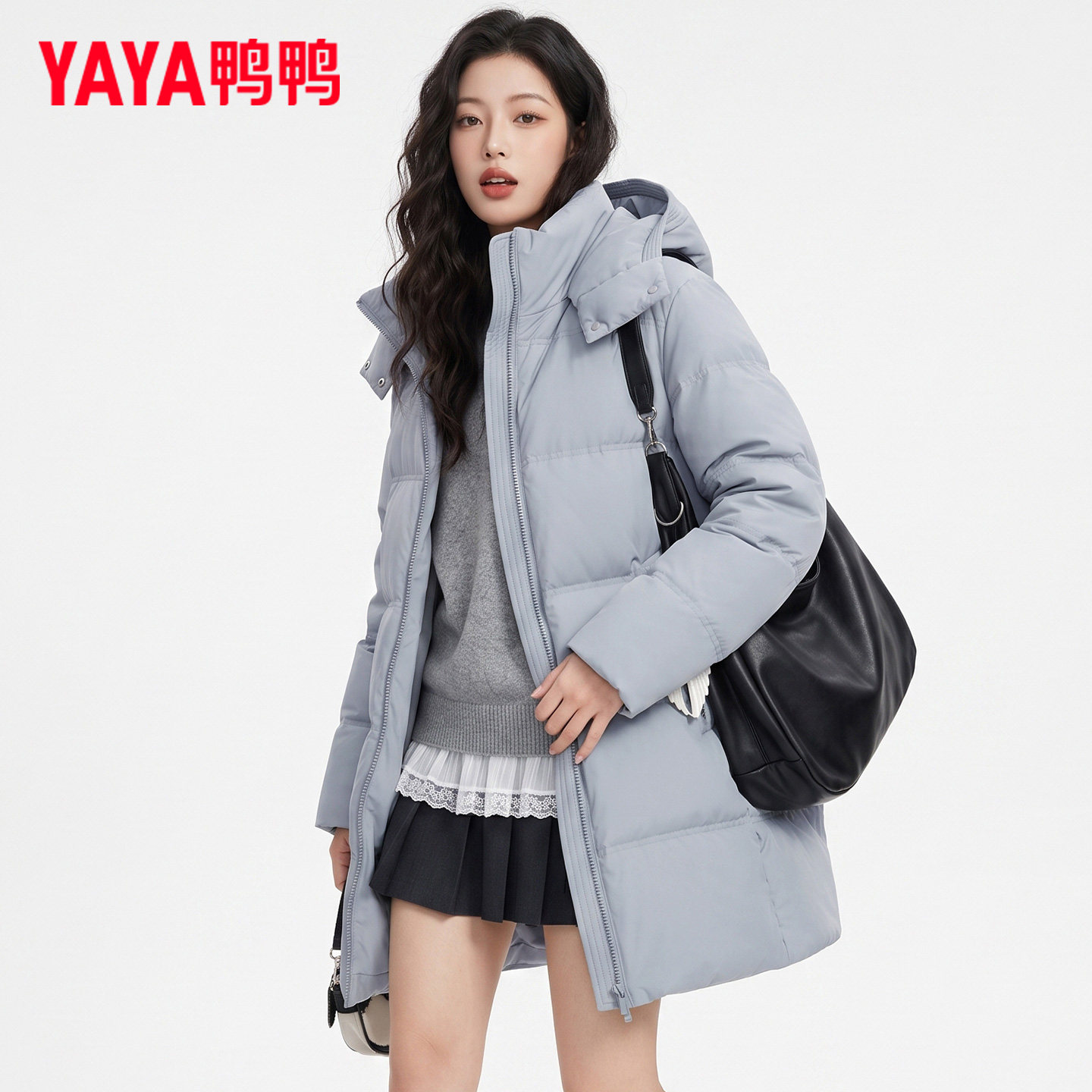 鸭鸭羽绒服女款2026上新时尚都市潮流百搭舒适休闲中长款连帽外套