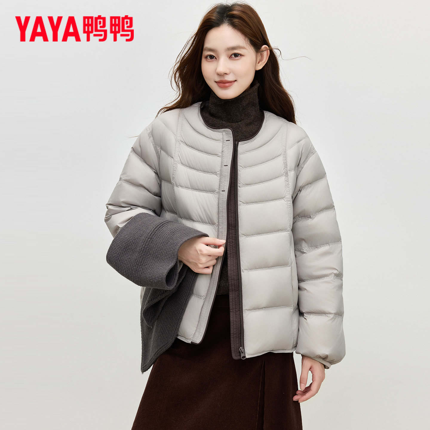鸭鸭女士可拆卸针织围脖羽绒服