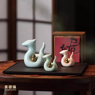 景德镇陶瓷蛇摆件生肖招财吉祥物高档创意文创礼品小桌面家居饰品