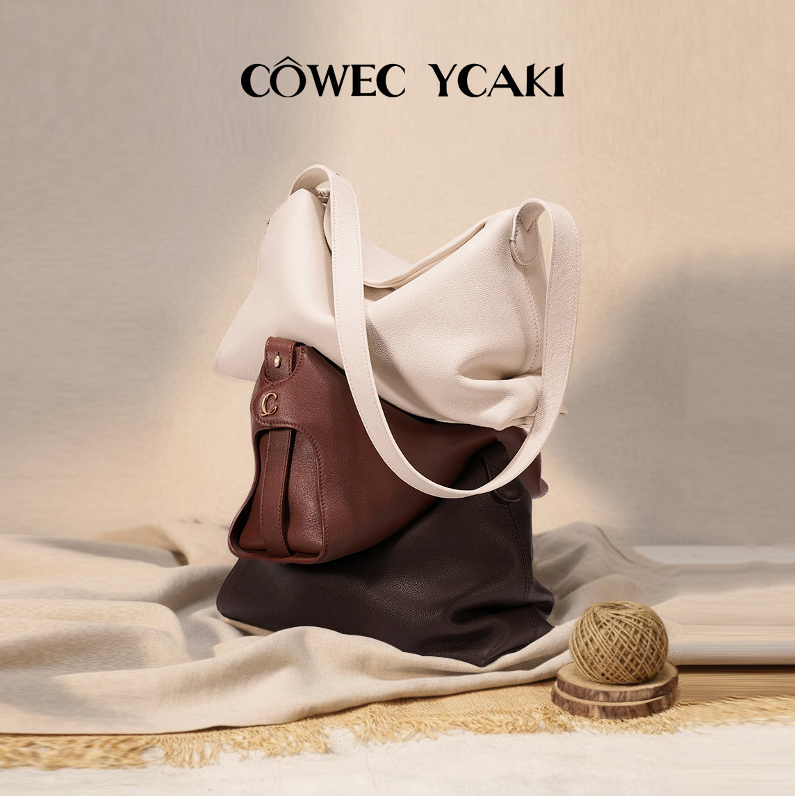 CYWE意大利植鞣牛皮 单肩斜挎包真皮大容量通勤包女枕头包腋下包