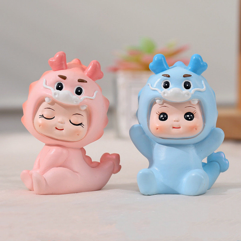 可爱龙宝宝蛋糕装饰摆件粉色蓝色生肖龙男孩女孩儿童周岁生日插件
