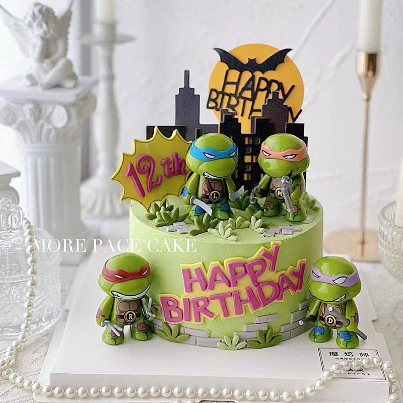 忍者神龟tmnt儿童生日蛋糕装饰摆件手办模型男孩人物公仔烘焙配件