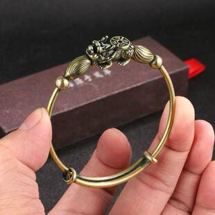 实心纯黄铜貔貅中式手串手镯男女款复古手钏饰品运财源滚滚瑞兽