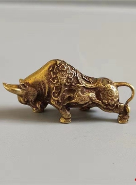 黄铜复古招财牛小摆件实心生肖
