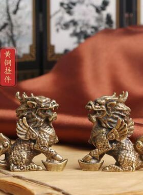 麒麟摆件黄铜实心神兽