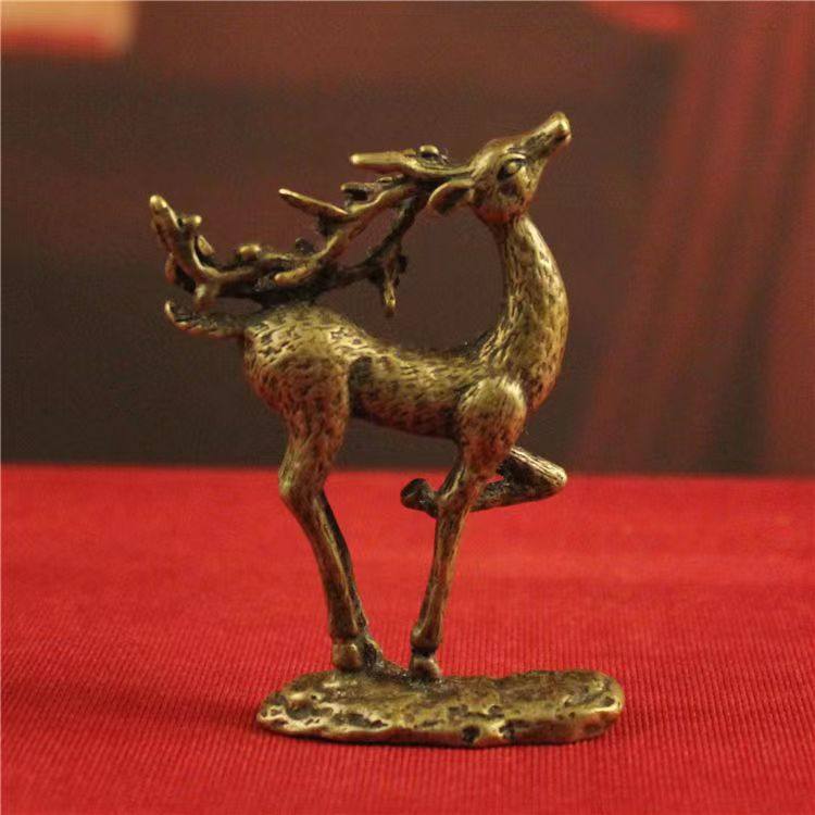 一路发财梅花鹿摆件纯铜工艺品报喜鸟实心黄铜小鹿铜器家居装饰