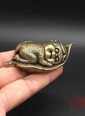 纯黄铜做旧一叶菩提孙悟空镂空摆件猴子茶宠家居饰品生肖摆件铜器