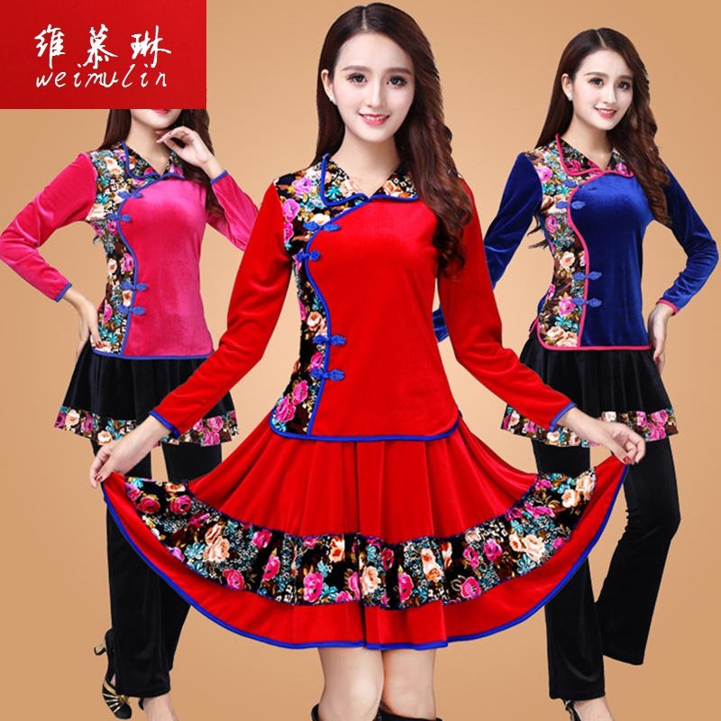 2022新款春秋广场舞服装套装春秋金丝绒半身裙民族风中老年旗舰店