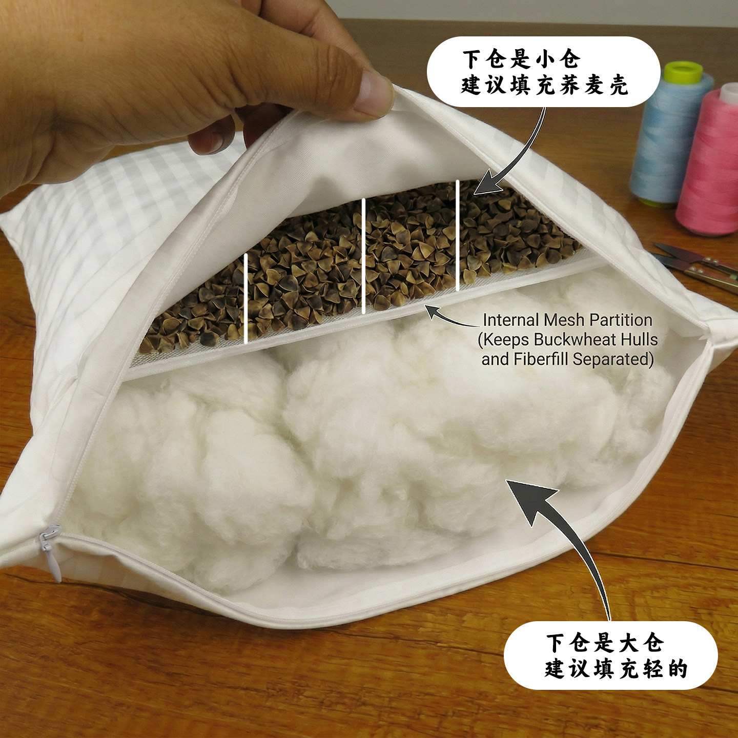 隐形内胆拉链双仓上下分仓针芯