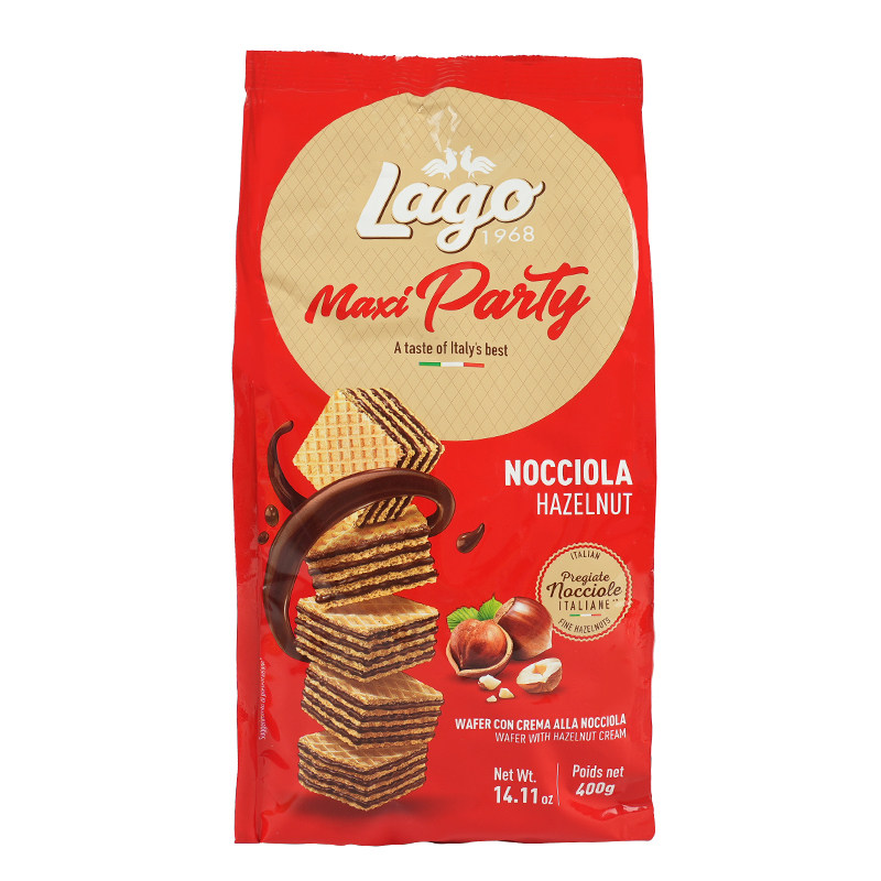 意大利原装进口爱利地Lago榛仁可可酱威化饼干小吃零食400g袋装