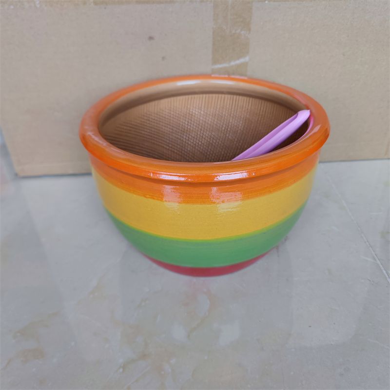 擂茶盆新款高品质全釉彩虹钵擂茶钵咸茶牙钵擂茶工具研磨器手动擂