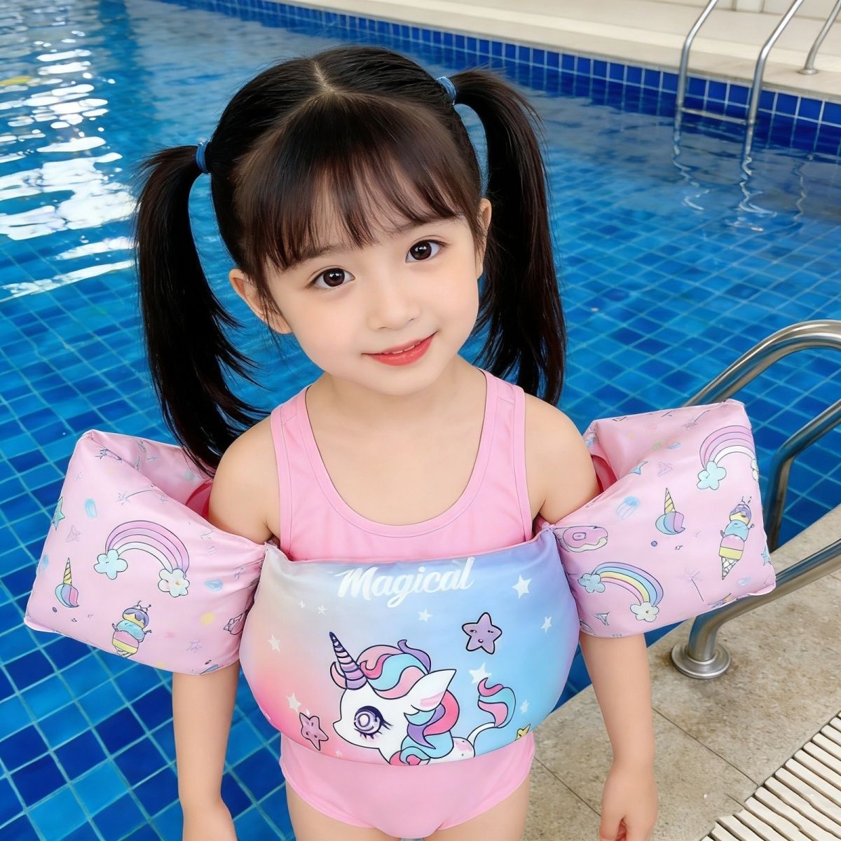 儿童泳衣男童带浮力儿童浮力泳衣游泳免充气泡沫手臂圈男女宝浮力