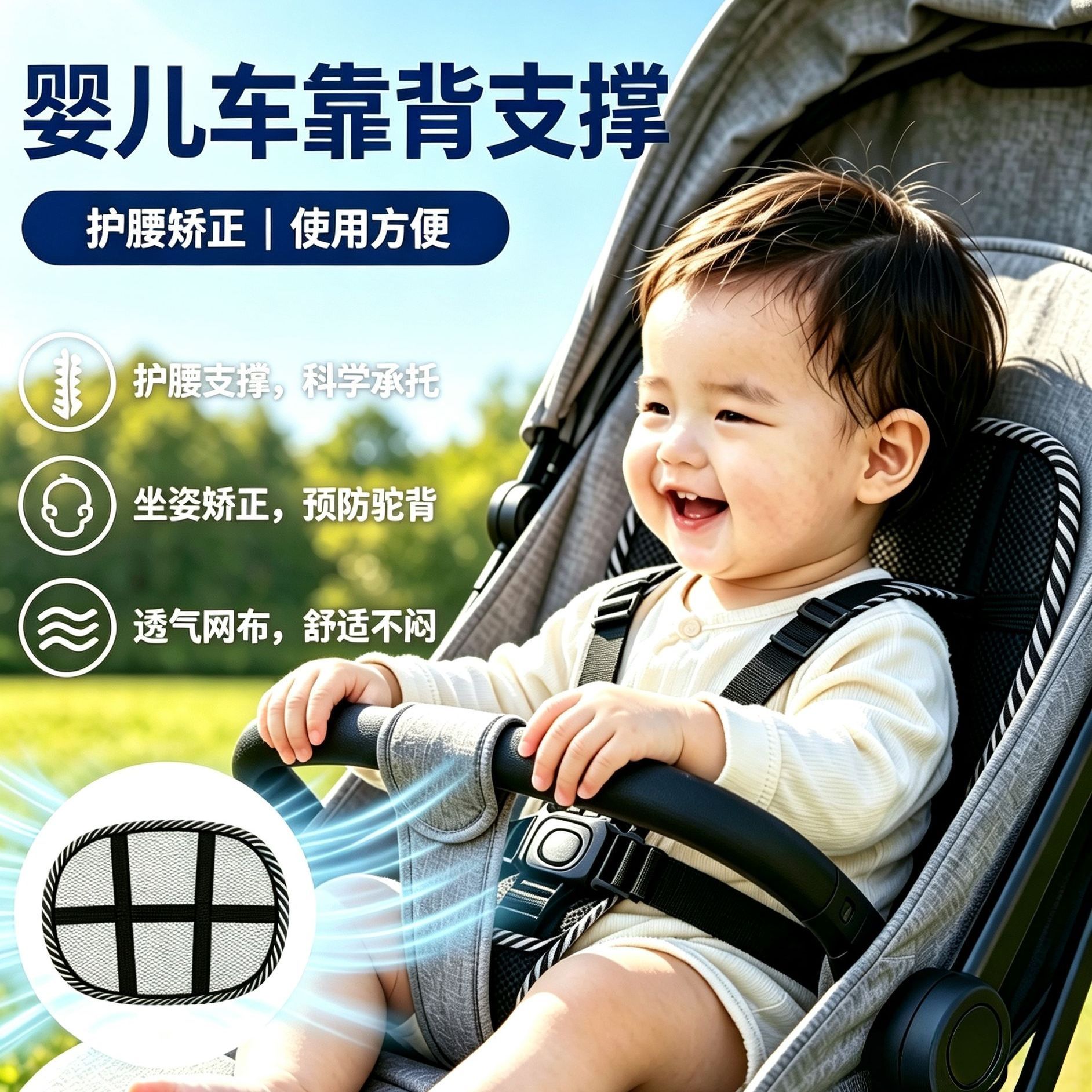 婴儿坐椅靠背垫腰婴儿车靠背支撑宝宝护脊垫护腰矫正坐姿婴儿护腰
