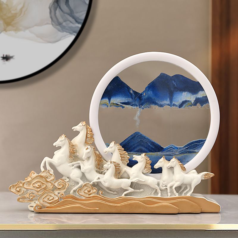 沙画流动摆件流沙画沙漏马摆件客厅电视柜酒柜装饰品解压办公室桌图片