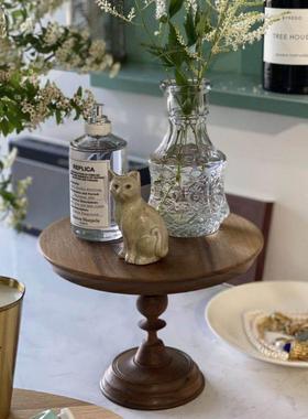 imooo原创家居法式复古蛋糕托盘装饰摆件实木高脚托盘香薰蜡烛台