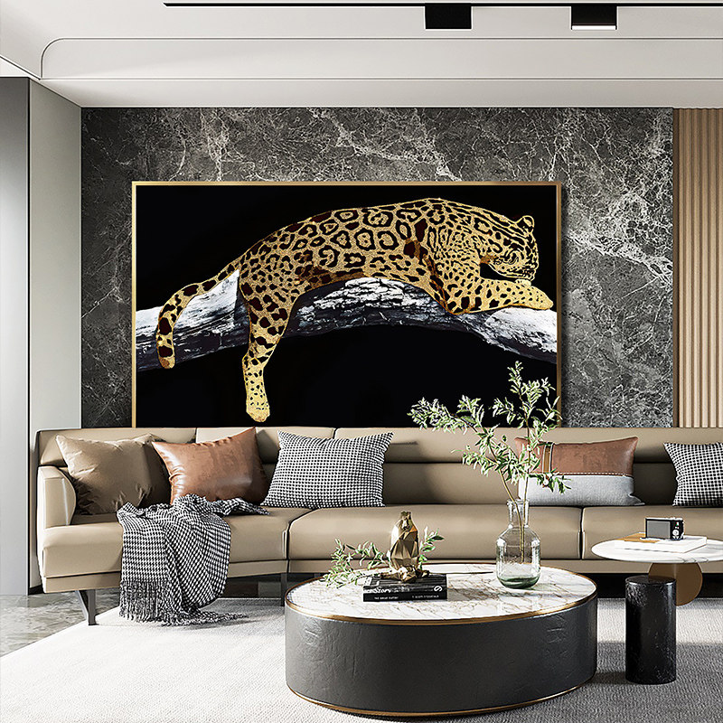 装饰画立体镇宅招财金钱豹子客厅挂画手工镶钻玄关轻奢壁画摆壁画
