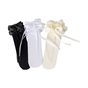 女童长筒袜夏季薄款儿童洛丽塔蕾丝花边公主袜丝袜带蝴蝶结小腿袜