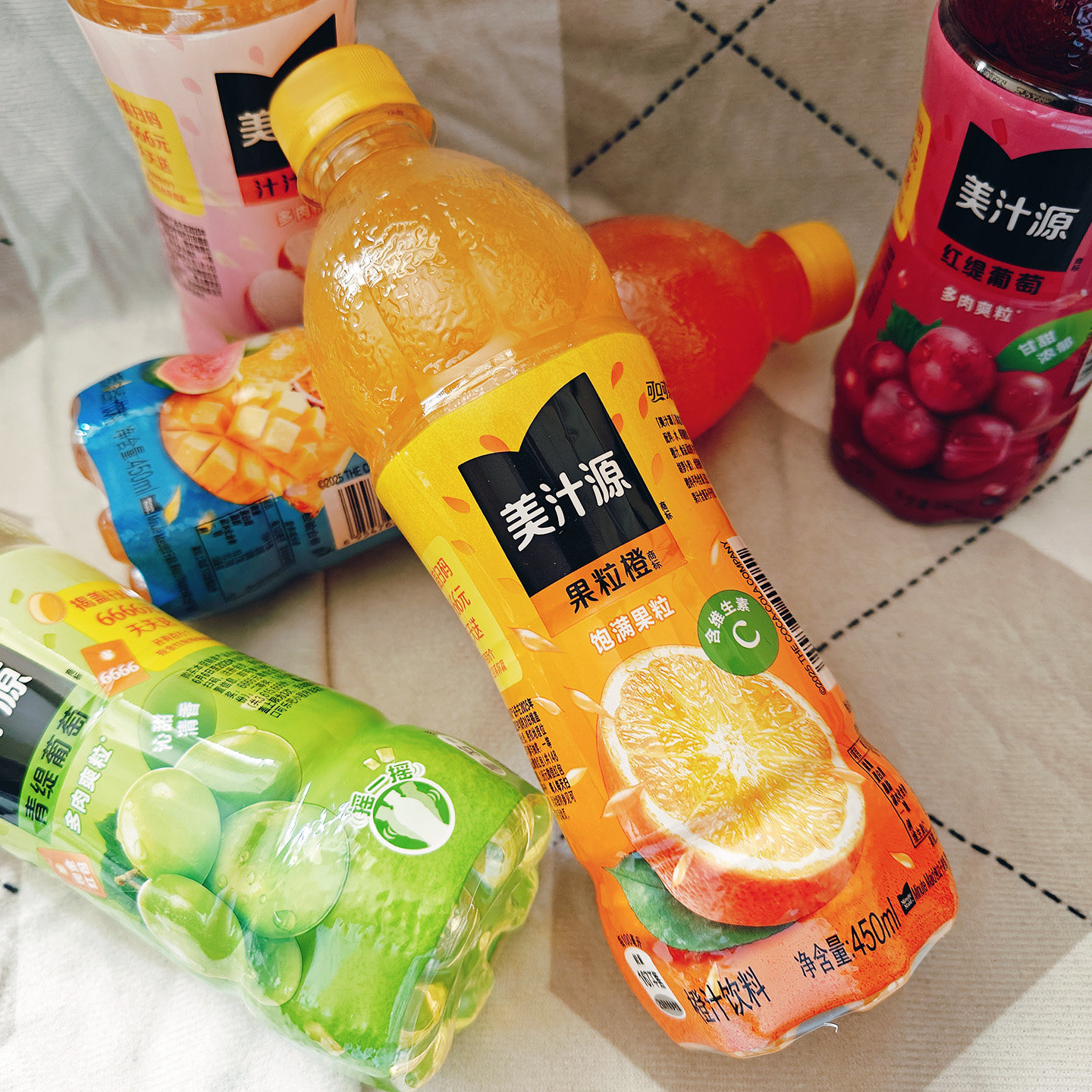 美汁源果粒橙果汁饮料热带汁汁桃桃红缇葡萄青缇葡萄混合口味饮料