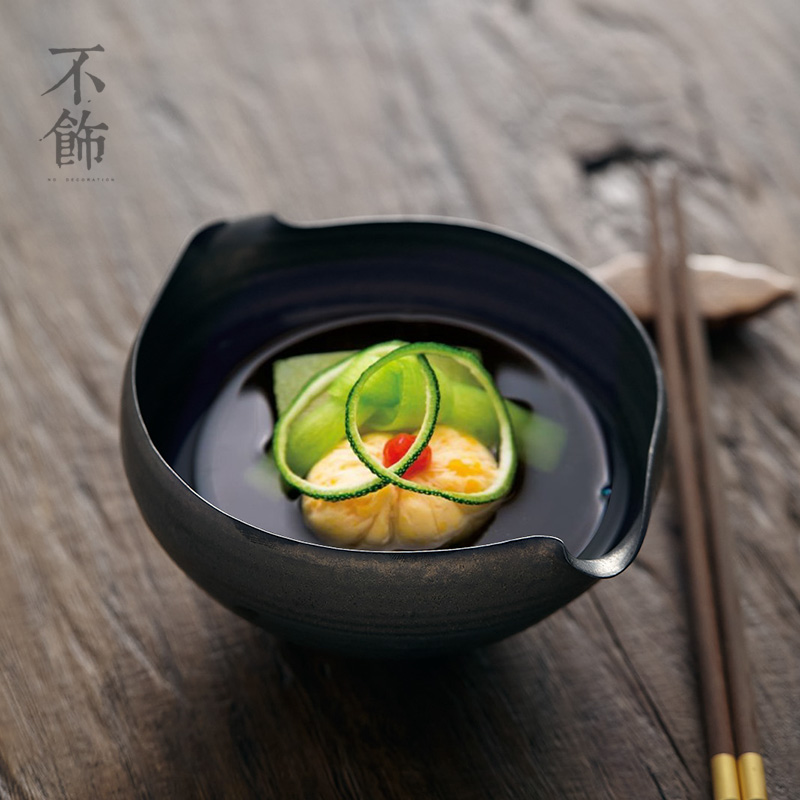 不饰の粗陶带嘴汤碗水盂茶水钵