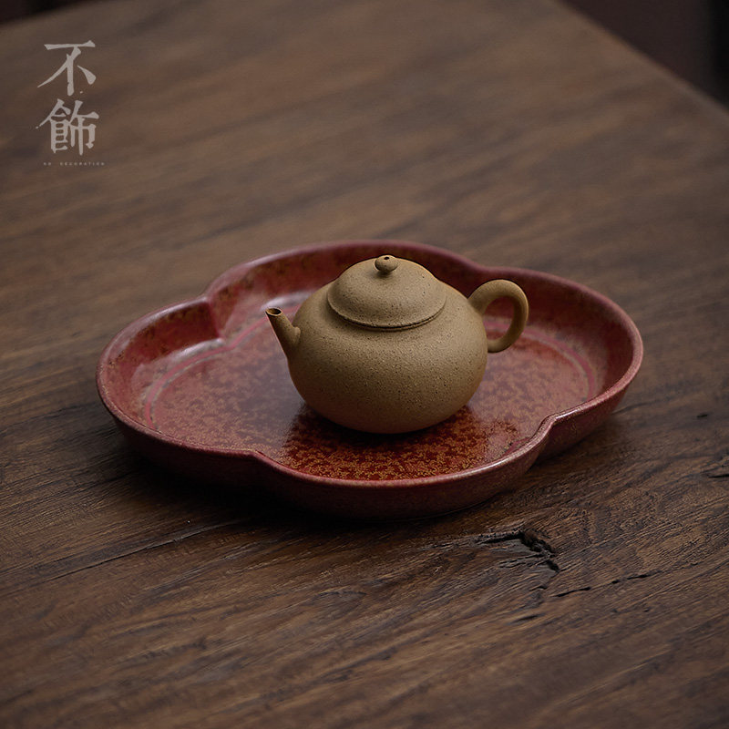 不饰 彷大漆红釉壶承盘 海棠点心碟 茶点盘 中式陶瓷摆盘 干泡盘,餐饮具,茶盘,淘宝优惠券,粉丝福利购,淘宝优惠卷