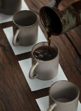 不饰【灰色直筒杯】手冲美式咖啡杯 侘寂感 日式粗陶马克杯 茶杯