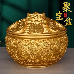 金蟾聚宝盆摆件全铜带盖招财进宝铜缸客厅公司店铺装饰礼品存钱罐