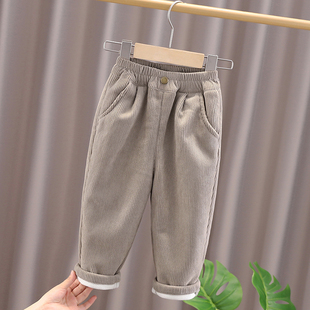 男童加绒长裤2025秋冬装新款婴儿童洋气休闲裤小童加厚灯芯绒裤子