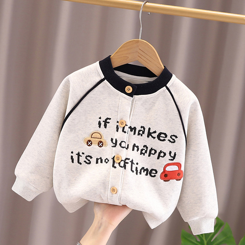 男童加绒卫衣秋冬装新款小童洋气保暖开衫婴儿童男孩一体绒打底衫