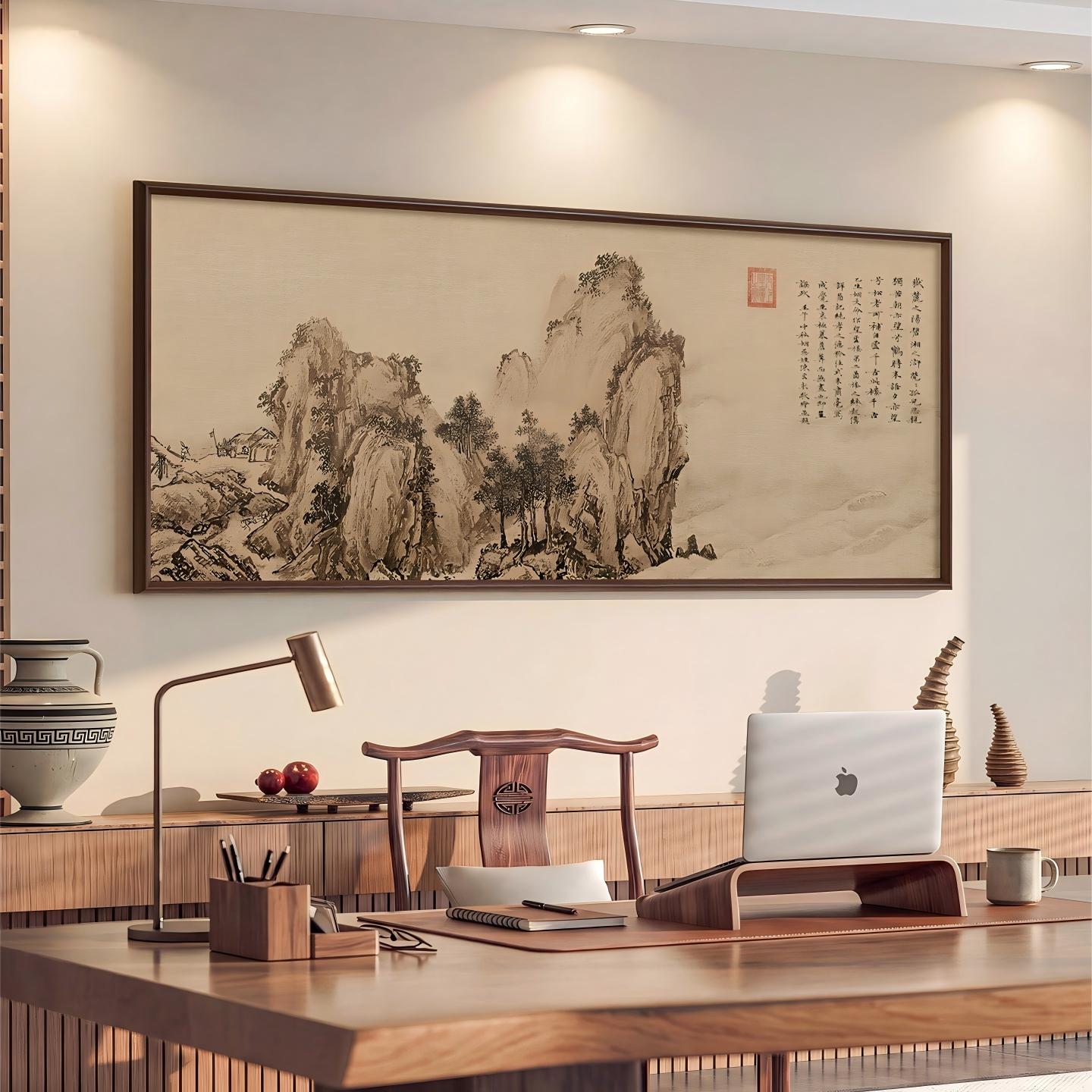 背有靠山客厅装饰画新中式沙发背景墙挂画宋氏美学书房茶室壁画