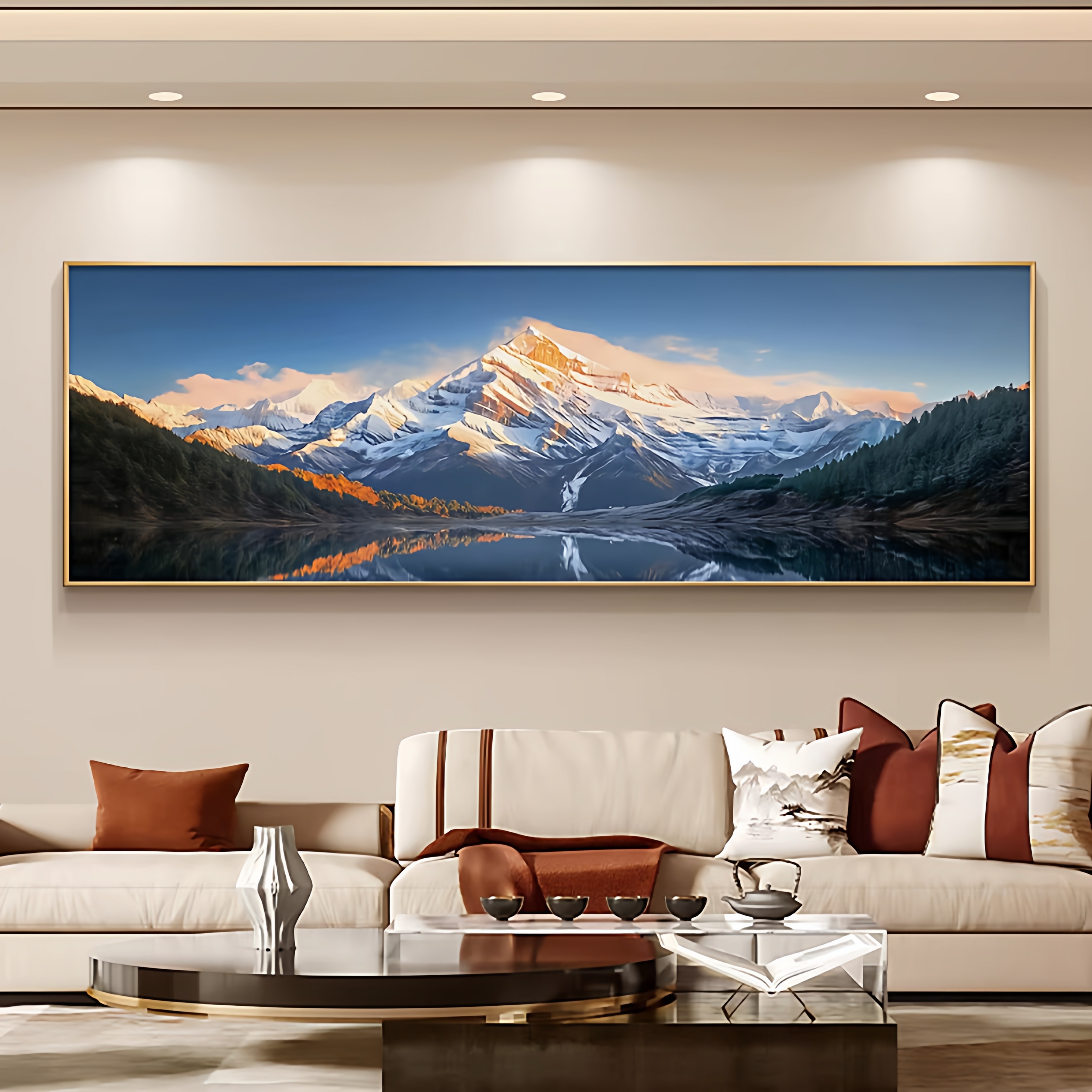 日照金山客厅挂画沙发背景墙壁画现代轻奢装饰画雪山办公室靠山图