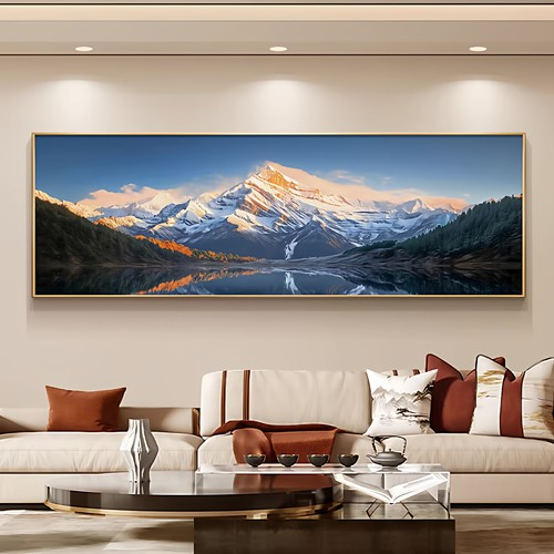 日照金山客厅挂画沙发背景墙壁画现代轻奢装饰画雪山办公室靠山图
