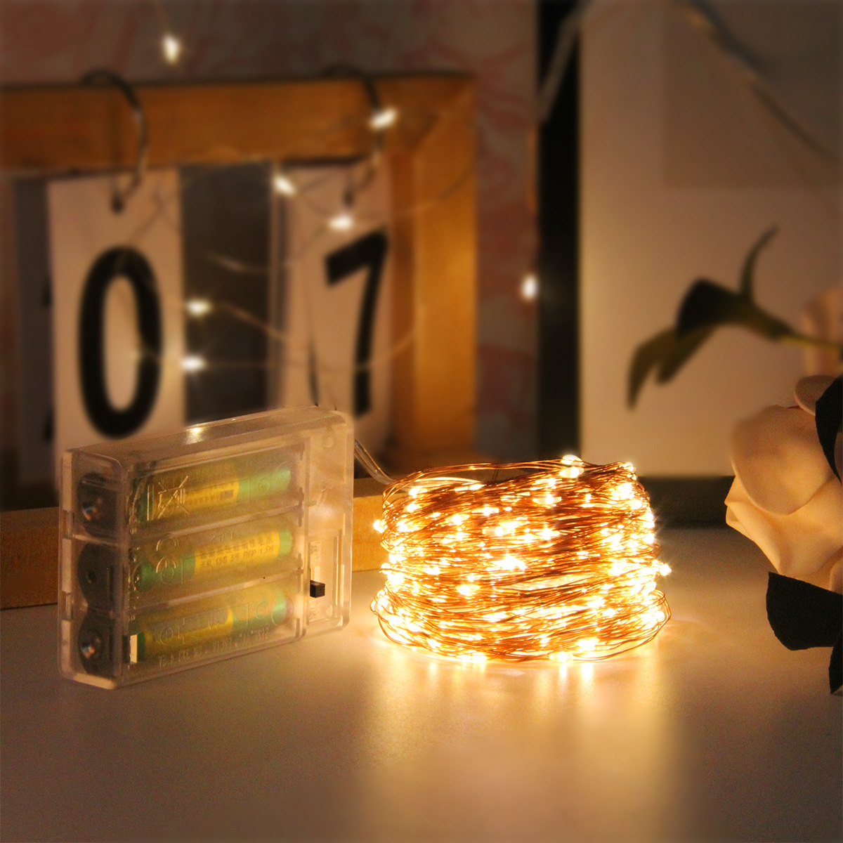 LED电池盒铜线灯串圣诞节彩灯串礼盒鲜花装饰灯室内造型灯带