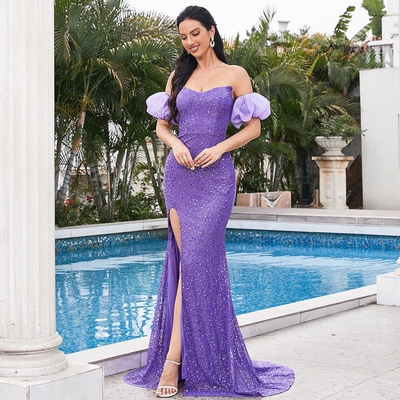 Sequin Prom Dresses with High Slit Sexy Evening Party Gowns